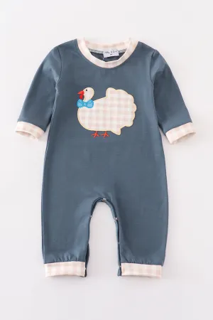 Blue thanksgiving turkey applique boy romper