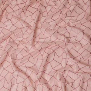 Blush Pink Cotton Voile Fabric with Geometric Embroidery, 110 cm Width-D20109