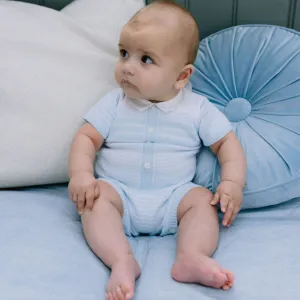 Boys Pale Blue Striped Knitted Romper