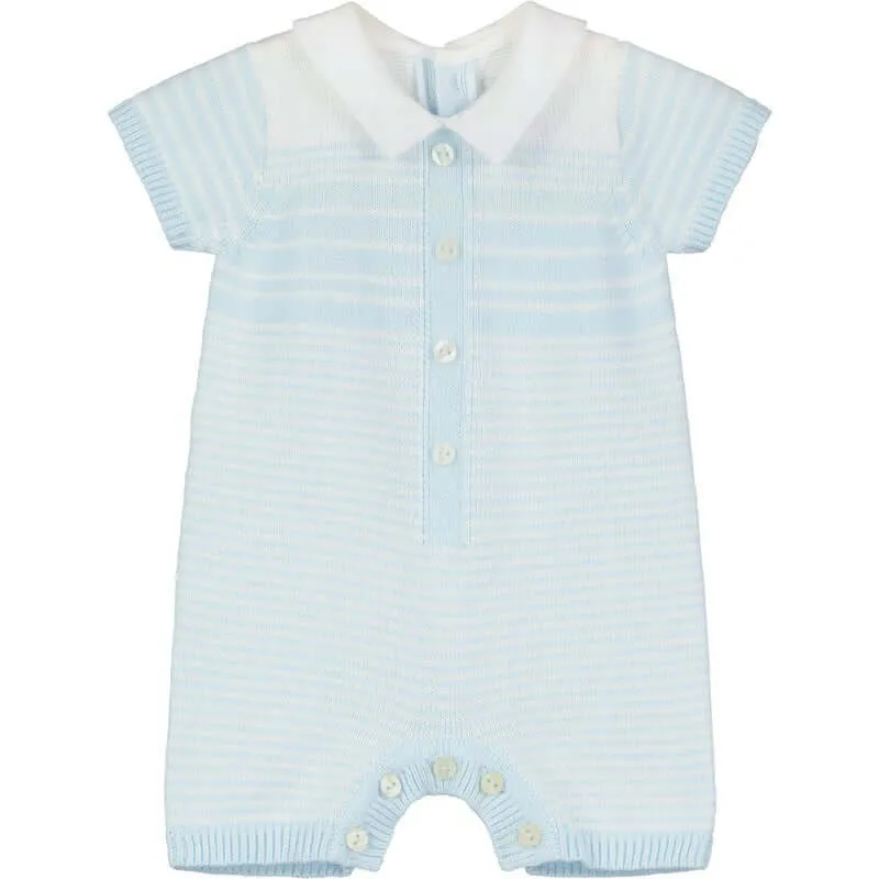 Boys Pale Blue Striped Knitted Romper