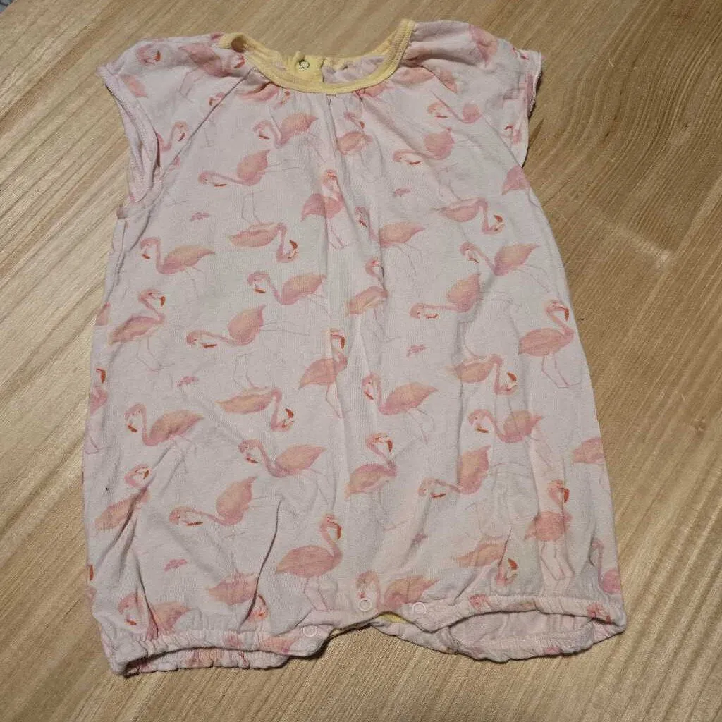 Burts Bees pink cotton flamingo short romper 24m