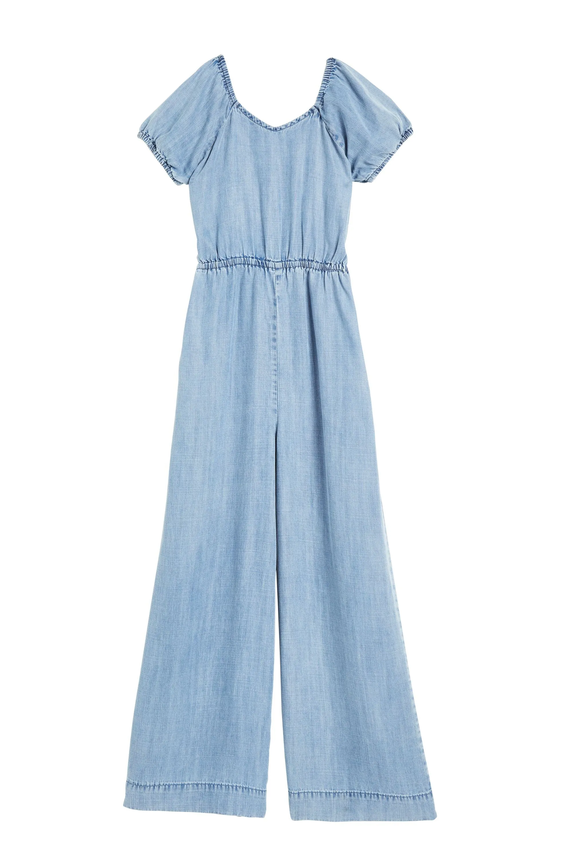 Chambray Cap Sleeve Wide Leg Jumpsuit