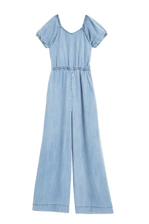 Chambray Cap Sleeve Wide Leg Jumpsuit