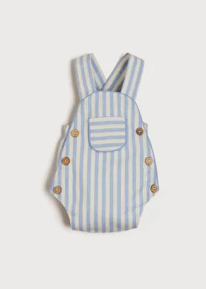 Chunky Stripe Pocket Front Dungaree Romper in Blue (3-18mths)