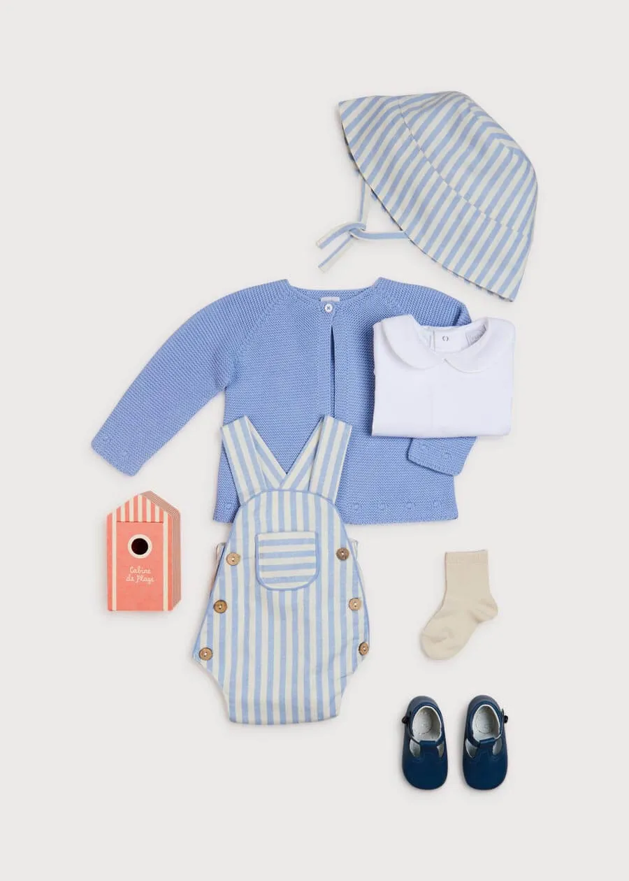 Chunky Stripe Pocket Front Dungaree Romper in Blue (3-18mths)