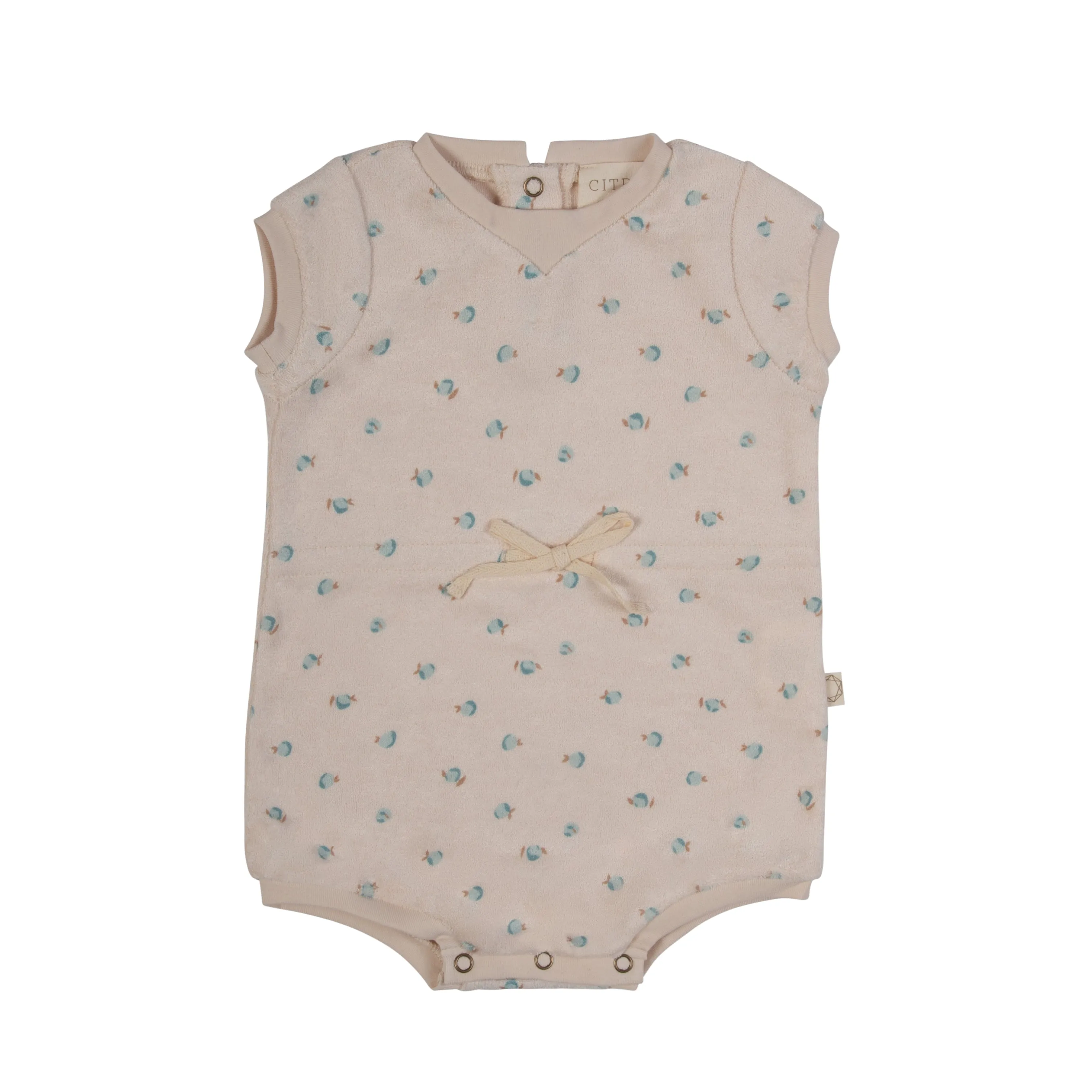 Citrine Beige/Blue Peach Print Terry Romper