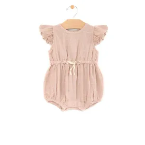 City Mouse Soft Peach Woven Waist Tie Romper