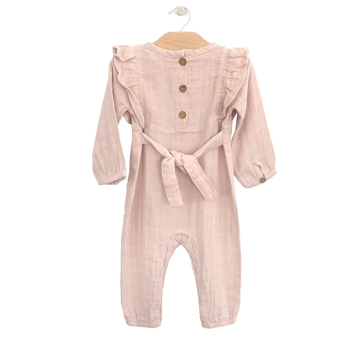 City Mouse Soft Rose Muslin Tie Romper