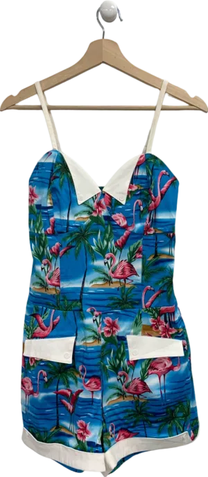 Collectif Blue Flamingo Print Summer Romper UK S