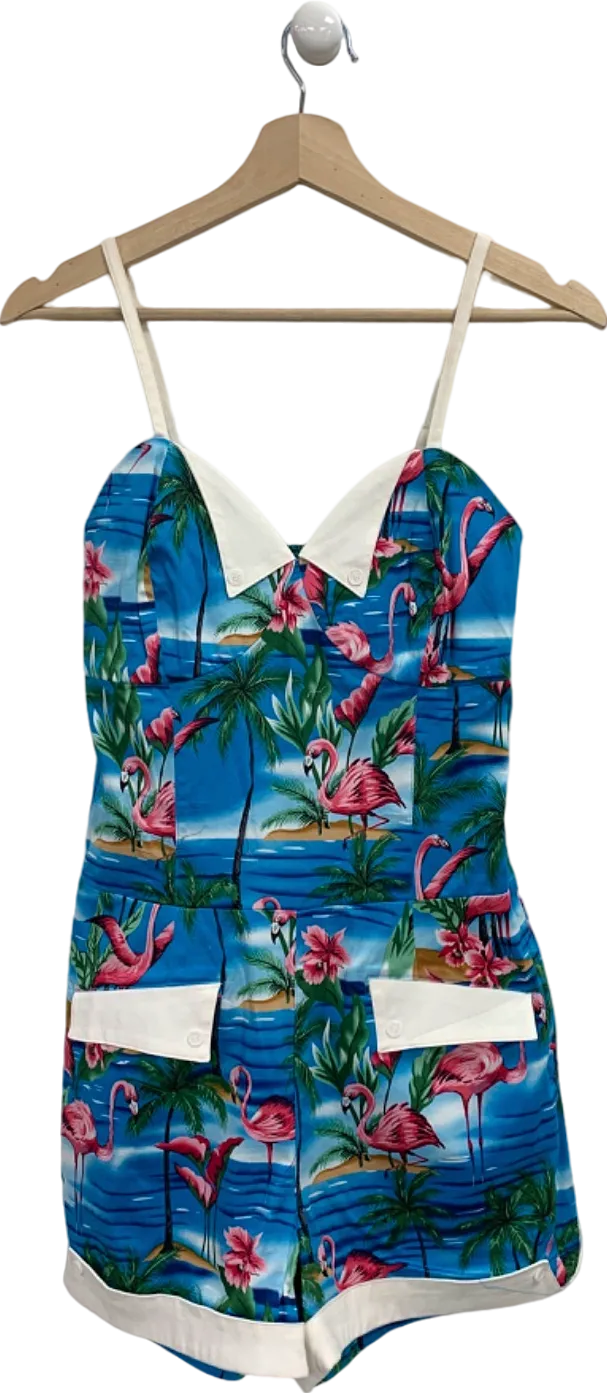 Collectif Blue Flamingo Print Summer Romper UK S