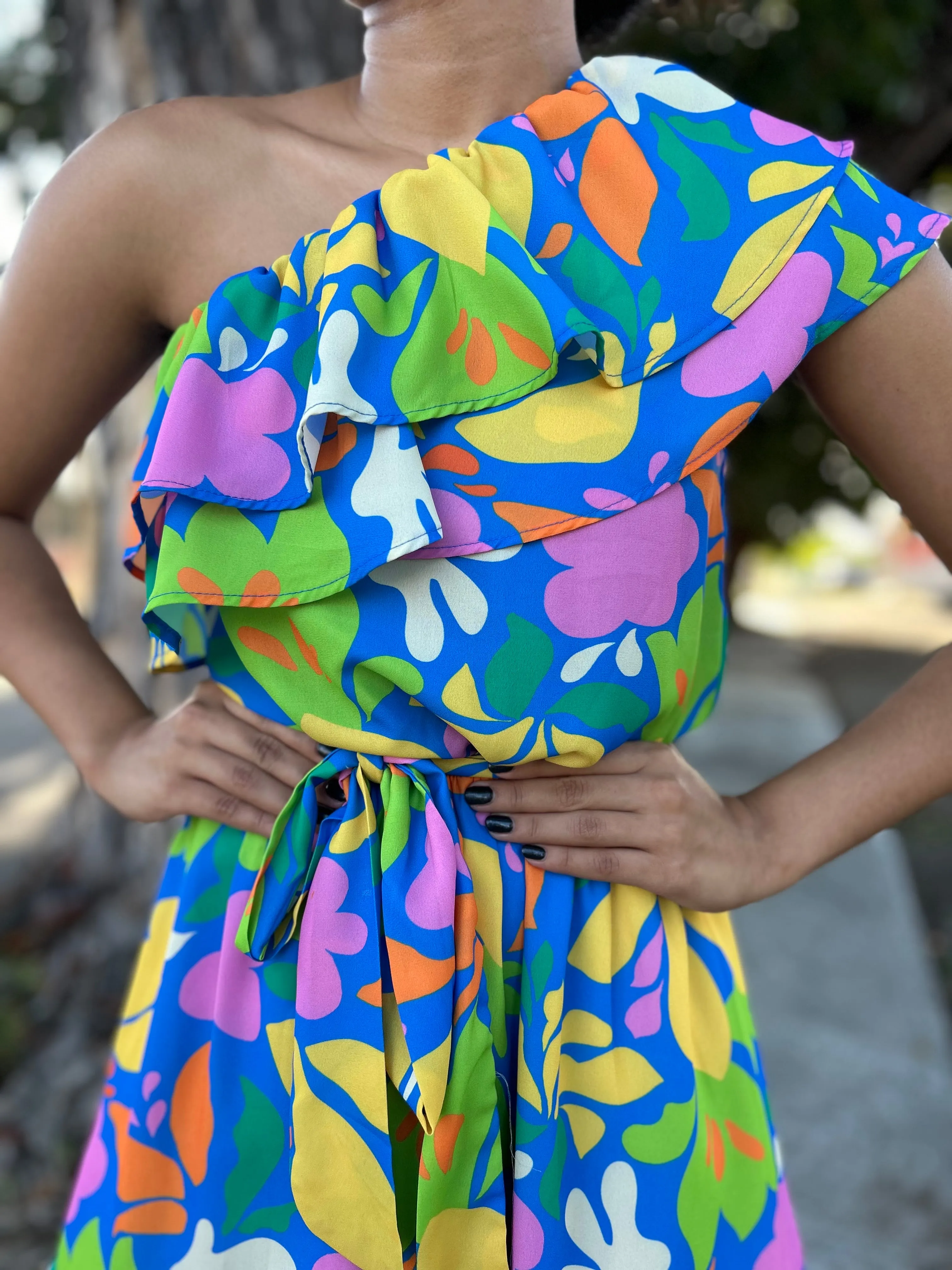 Colorful One Shoulder Romper