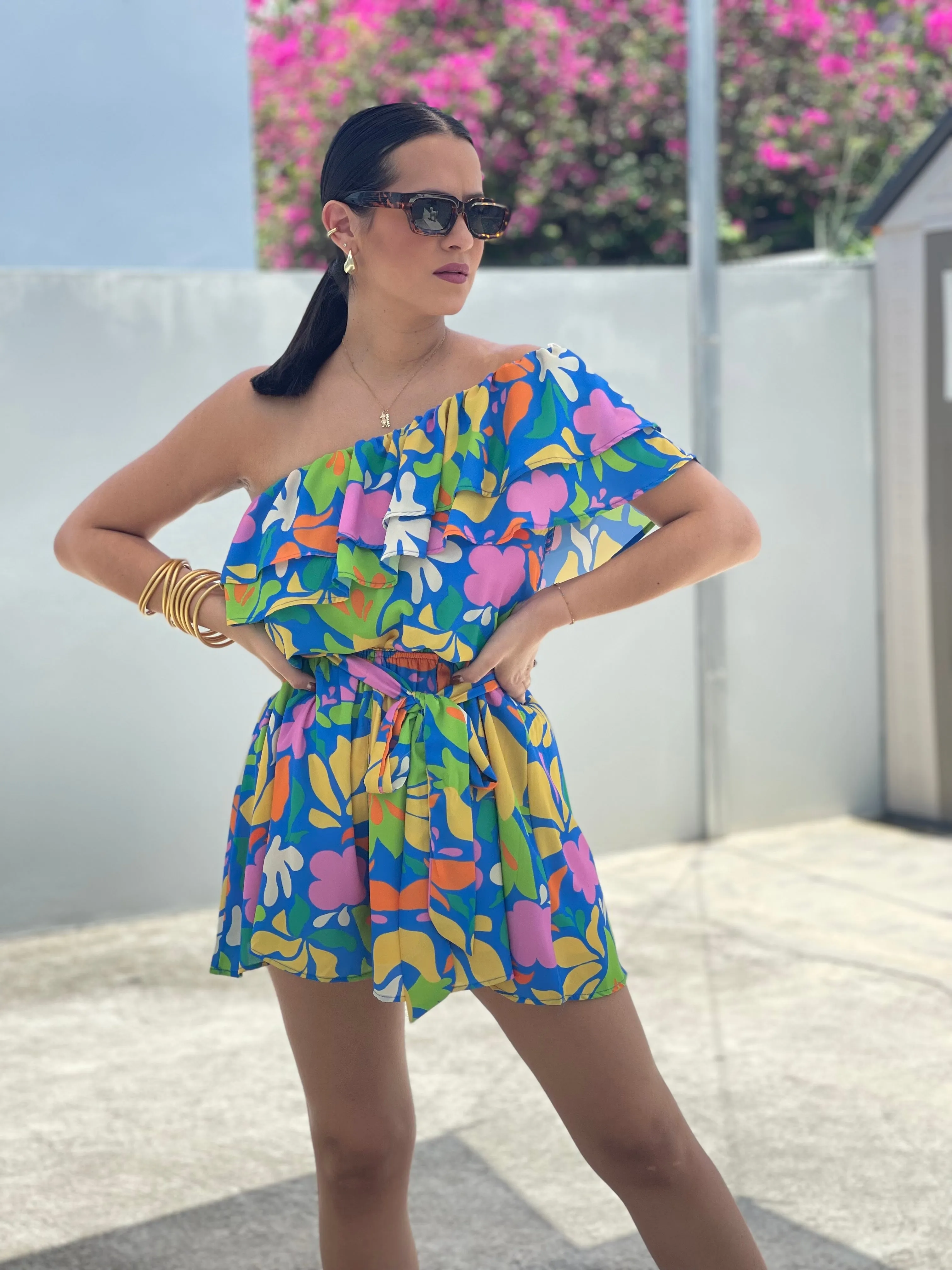 Colorful One Shoulder Romper