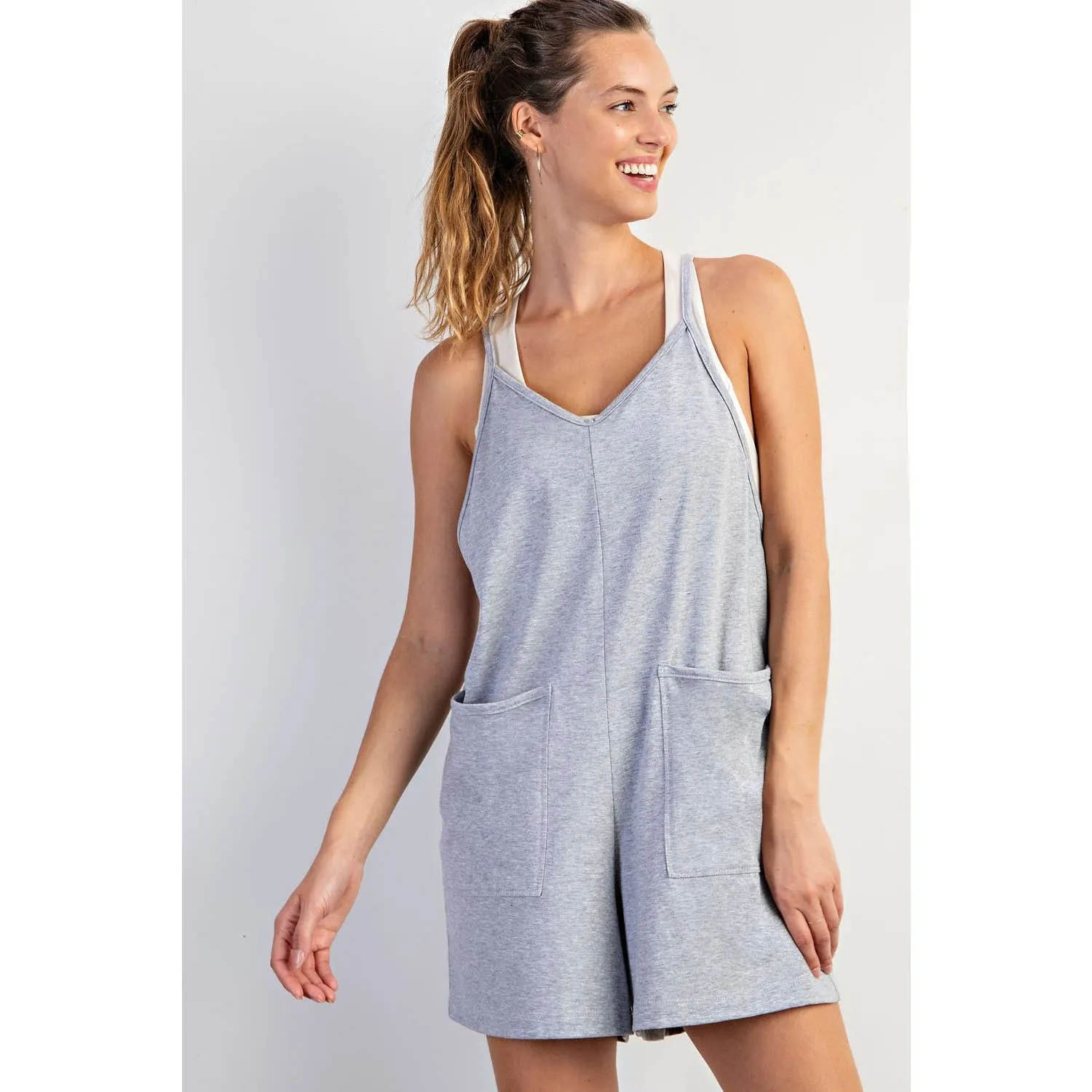 COTTON LYCRA SLEEVELESS ROMPER: H Grey