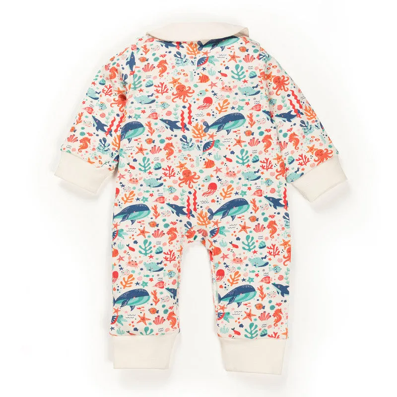 Cotton Romper For Kids | Sea Life Printed | White