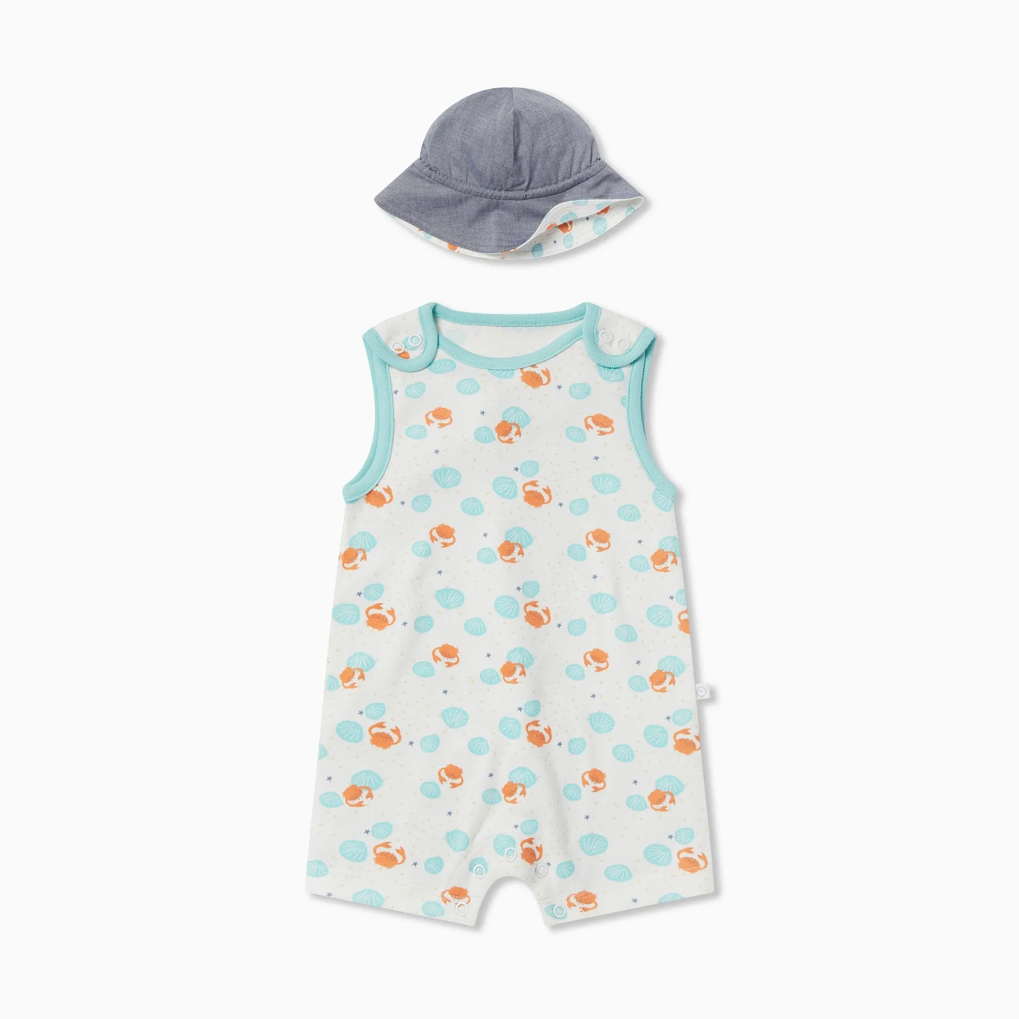 Crab & Shell Beach Romper & Hat Outfit