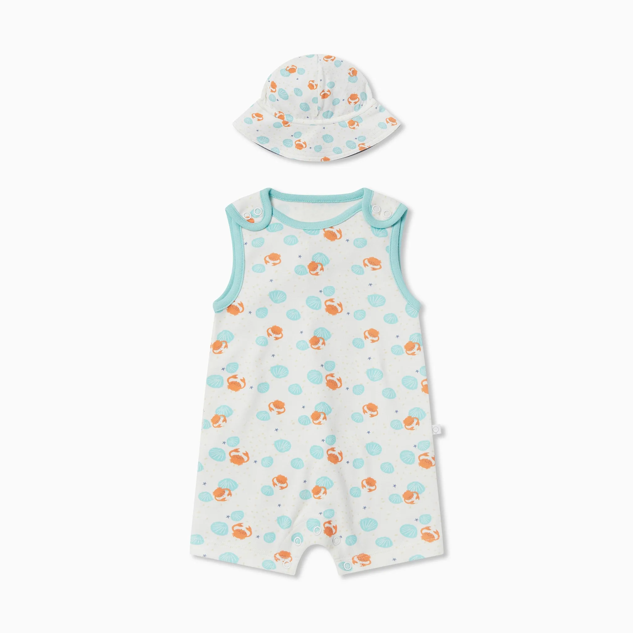 Crab & Shell Beach Romper & Hat Outfit