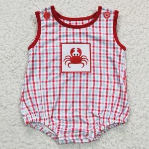 Crab Embroidery Boys Boutique Romper Cute Baby Boys Jumpsuit Rompers SR0157