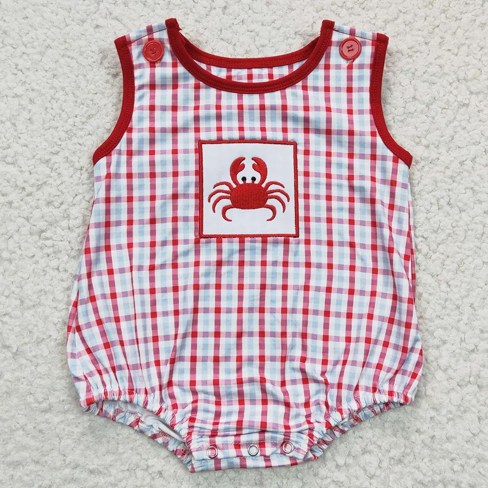 Crab Embroidery Boys Boutique Romper Cute Baby Boys Jumpsuit Rompers SR0157