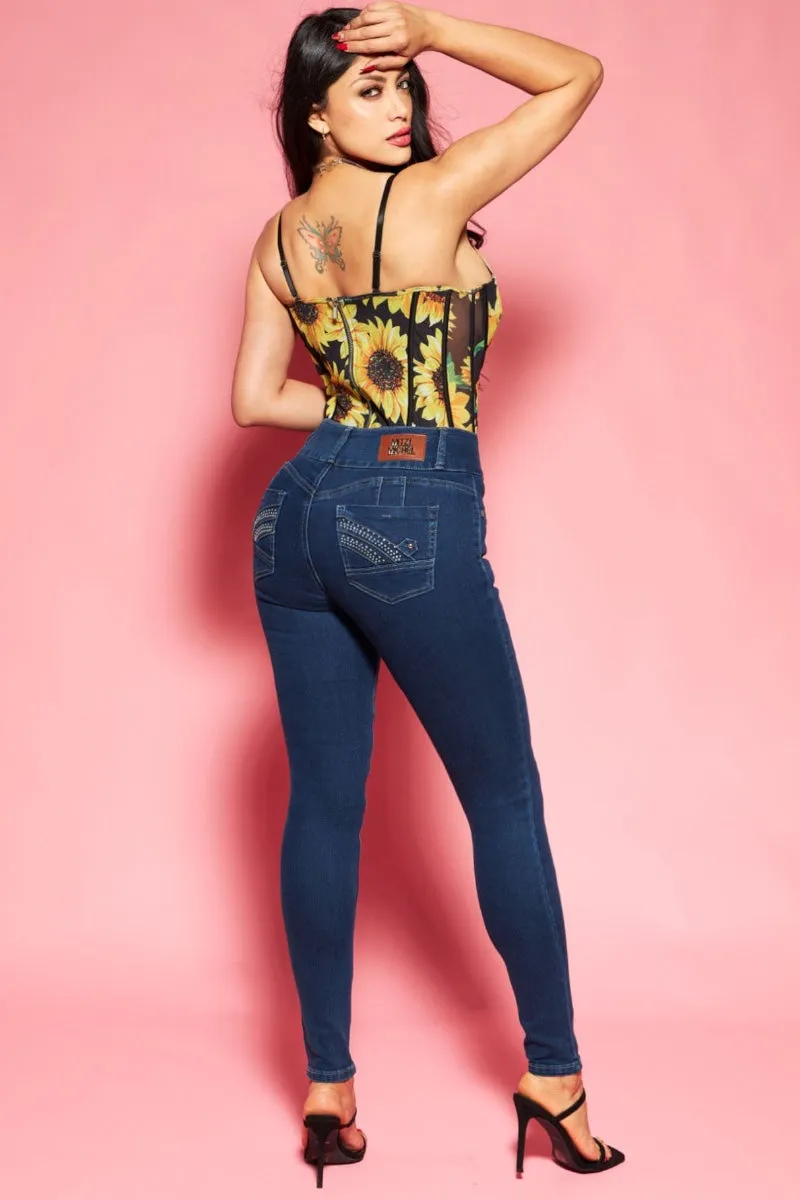 Crystal High Waist Studded Push Up Jeans