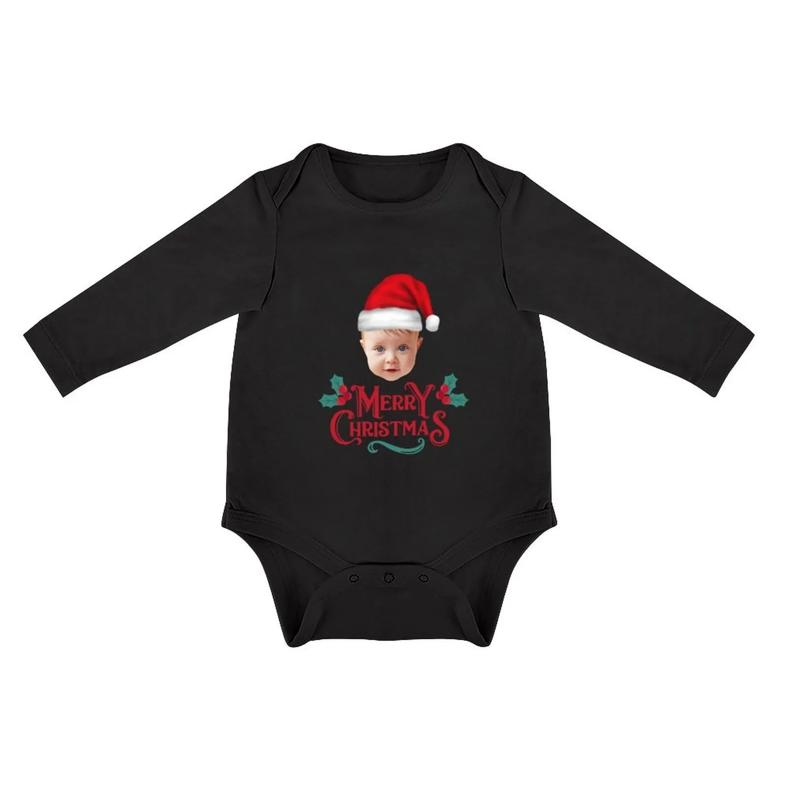 Custom Face Christmas Gift Infant Bodysuit One Piece Jumpsuit Personalized Long Sleeve Rompers Baby Clothes