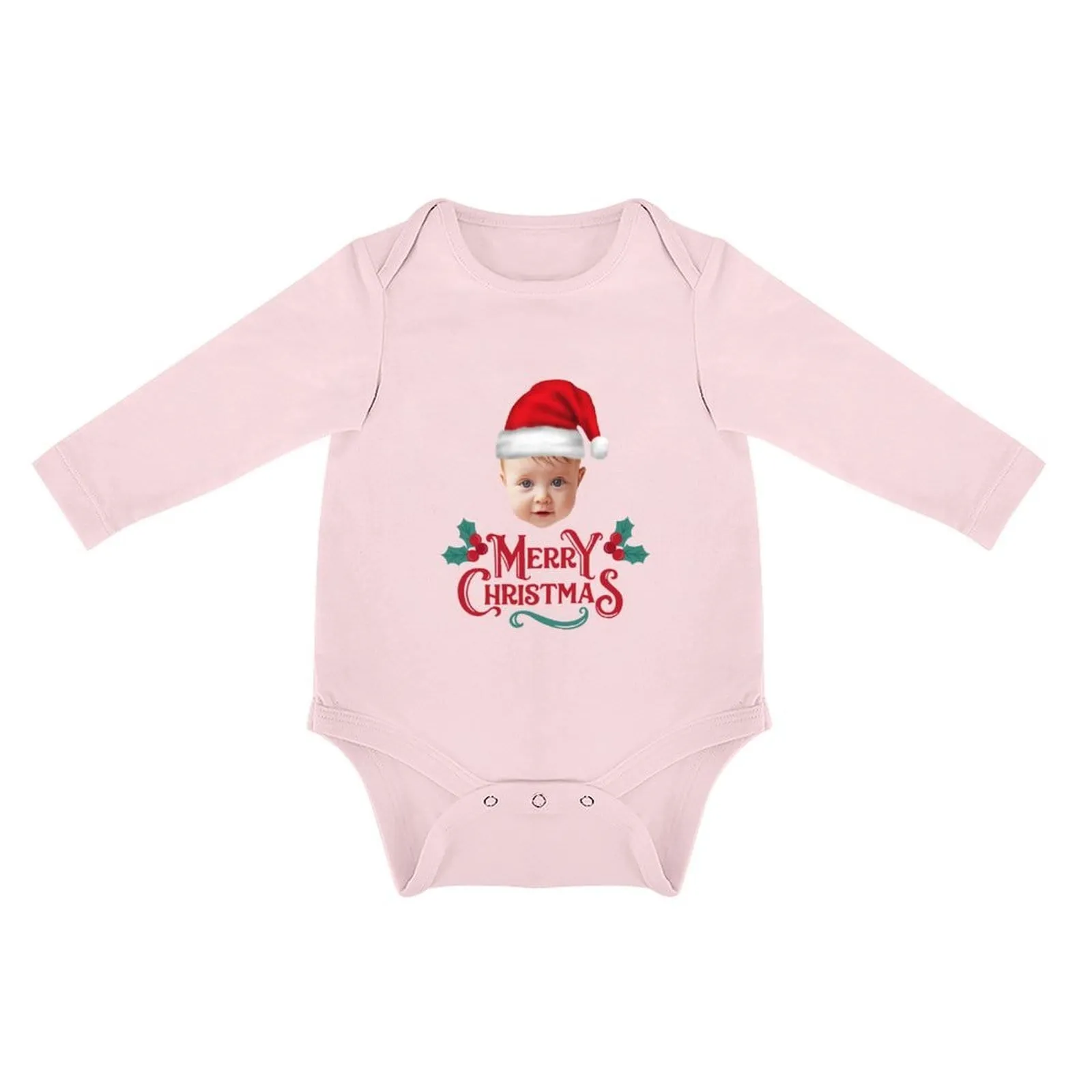 Custom Face Christmas Gift Infant Bodysuit One Piece Jumpsuit Personalized Long Sleeve Rompers Baby Clothes