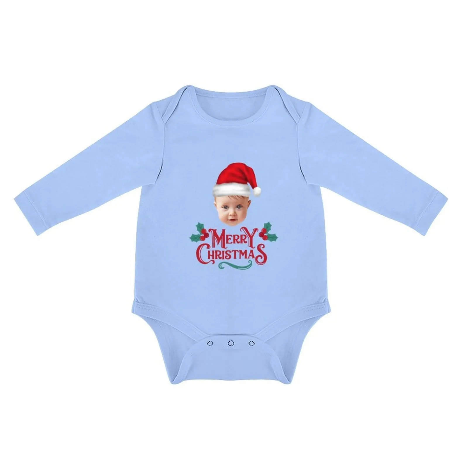 Custom Face Christmas Gift Infant Bodysuit One Piece Jumpsuit Personalized Long Sleeve Rompers Baby Clothes