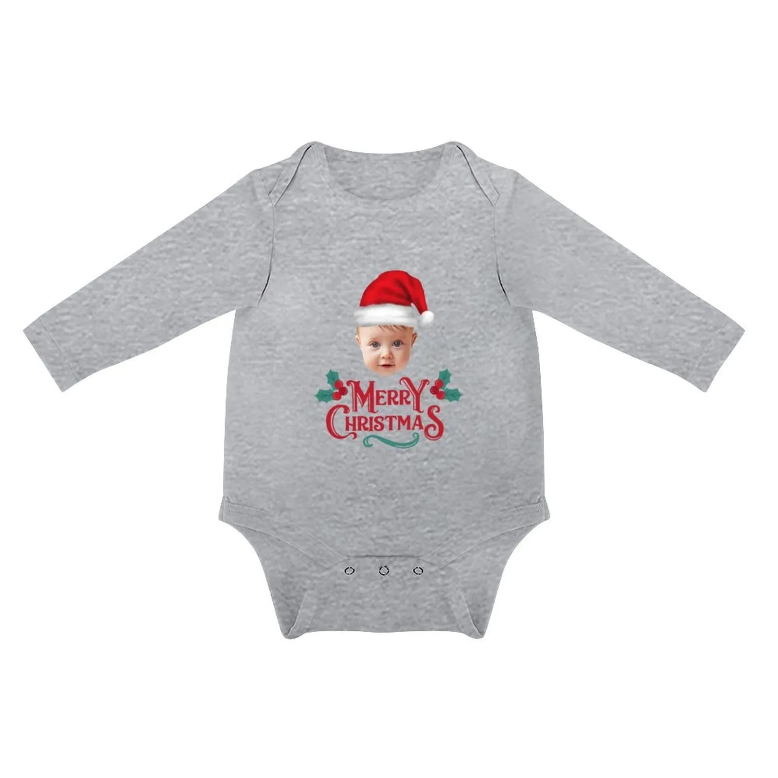 Custom Face Christmas Gift Infant Bodysuit One Piece Jumpsuit Personalized Long Sleeve Rompers Baby Clothes