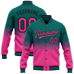 Custom Teal Pink-Black Bomber Full-Snap Varsity Letterman Fade Fashion Jacket