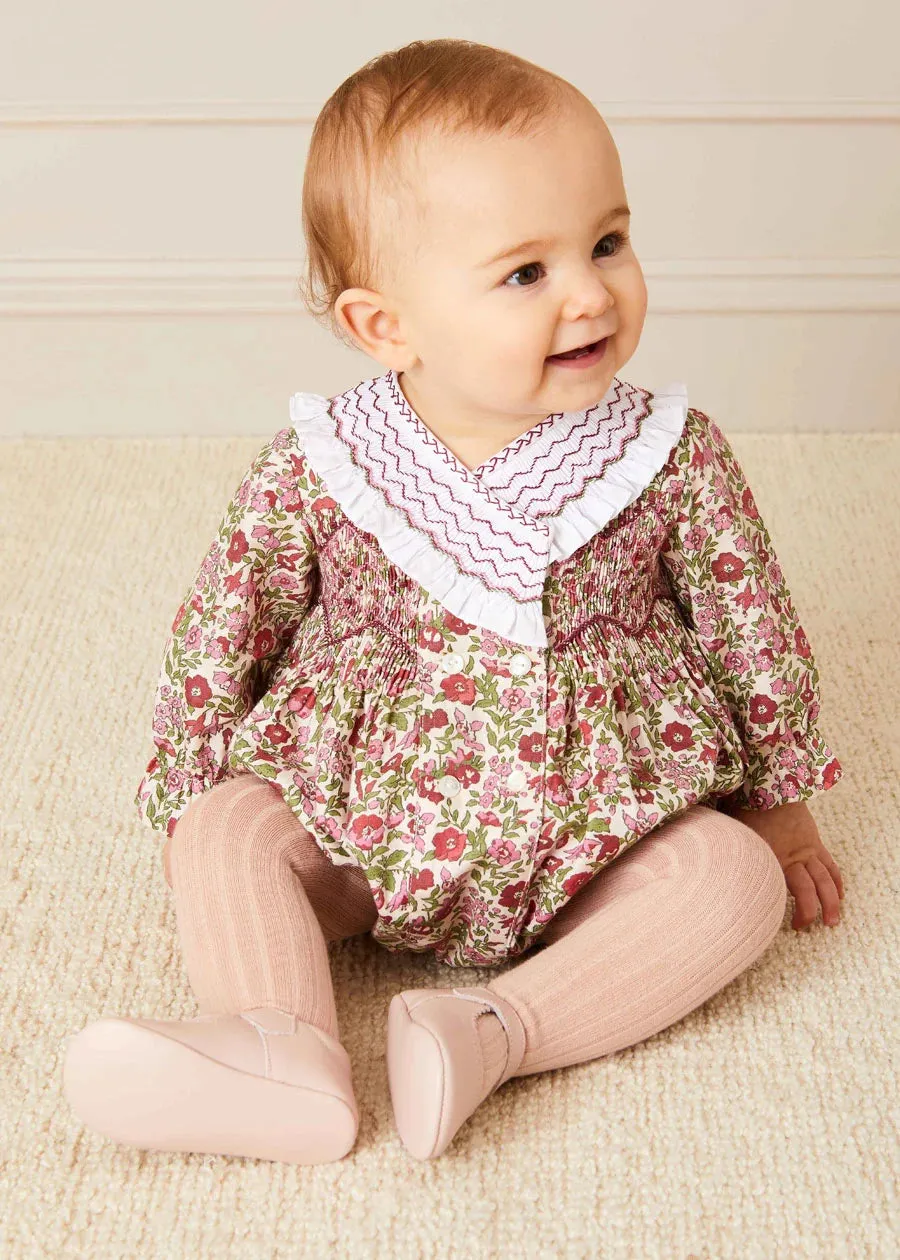 Daphne Floral Hand Smocked Romper in Pink (6mths-2yrs)