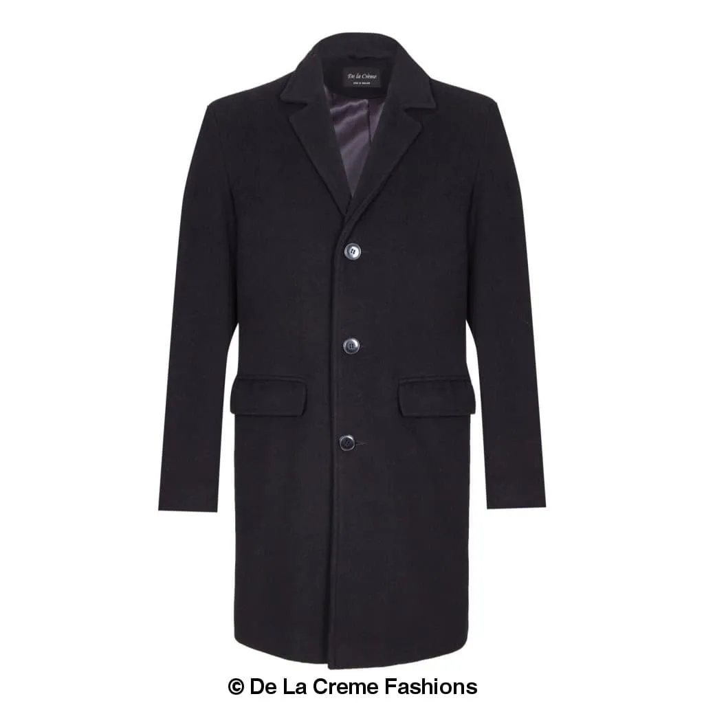 De La Creme MAN - Men's Classic Wool Blend Overcoat in Black & Camel