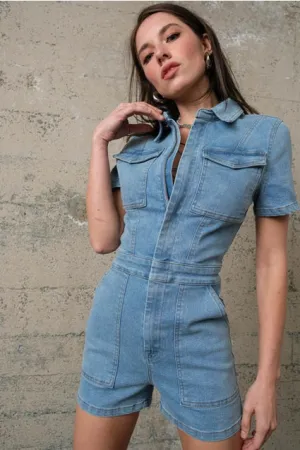 Denim Front Pocket Romper