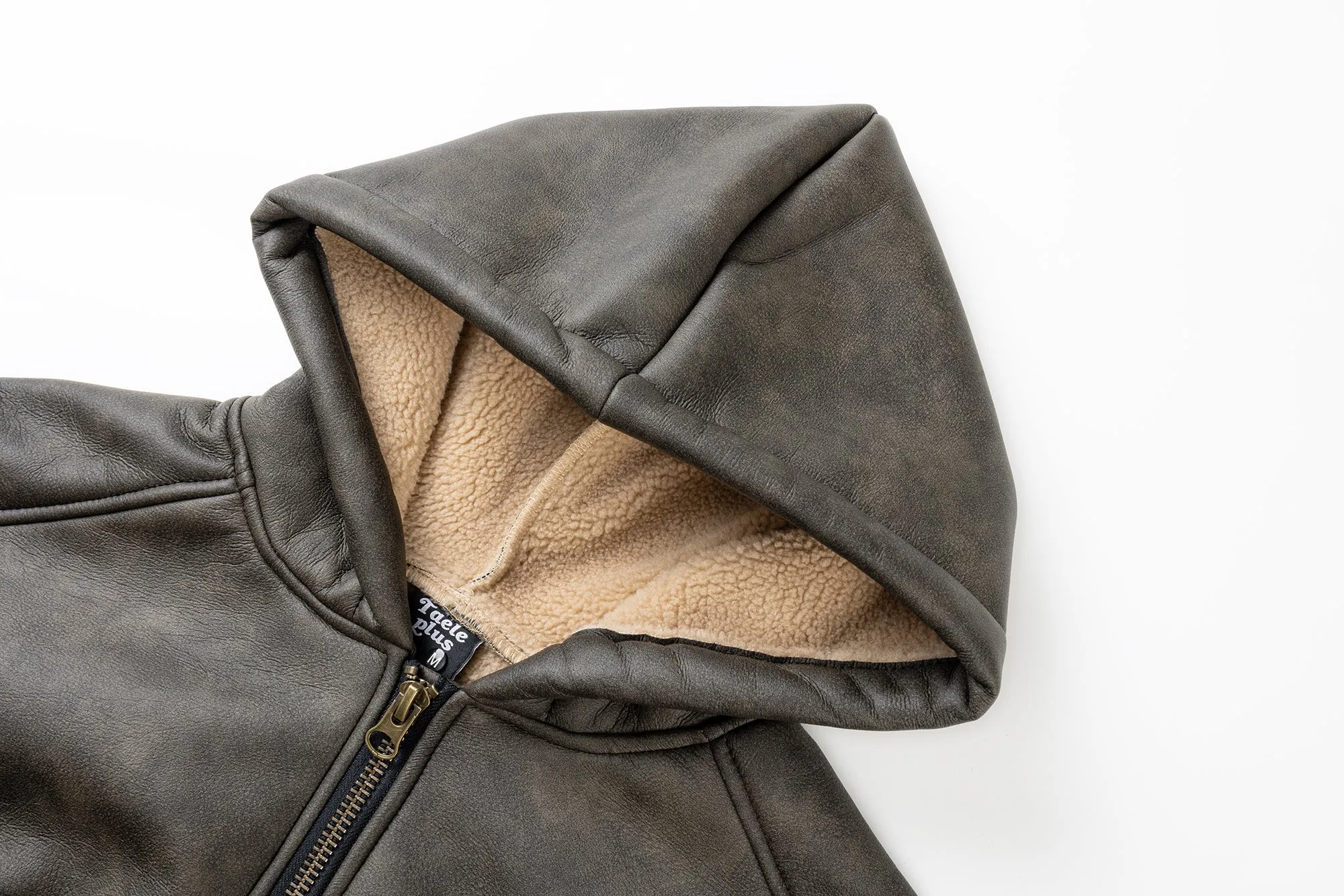 Distressed Shearling Hooded Jacket