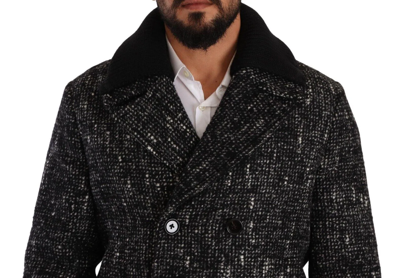 Dolce & Gabbana Black Wool Double Breasted Coat Men Jacket