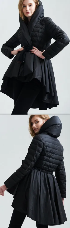 Down Coat with Skirt, Black