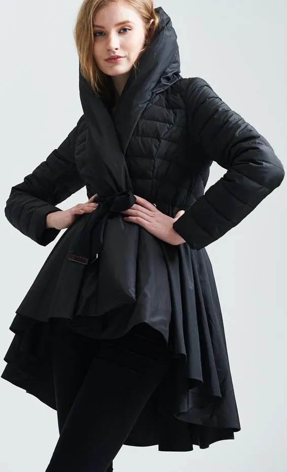 Down Coat with Skirt, Black