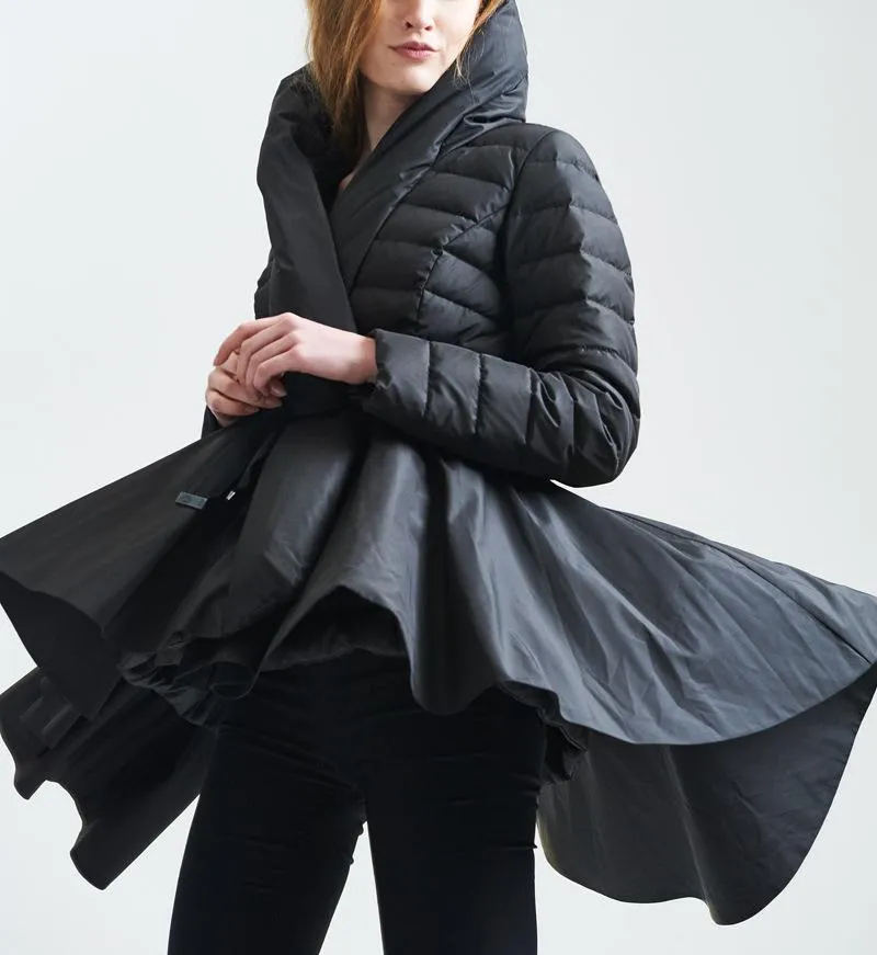 Down Coat with Skirt, Black