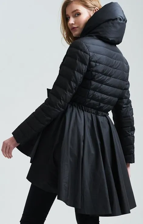 Down Coat with Skirt, Black