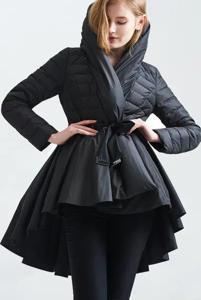 Down Coat with Skirt, Black