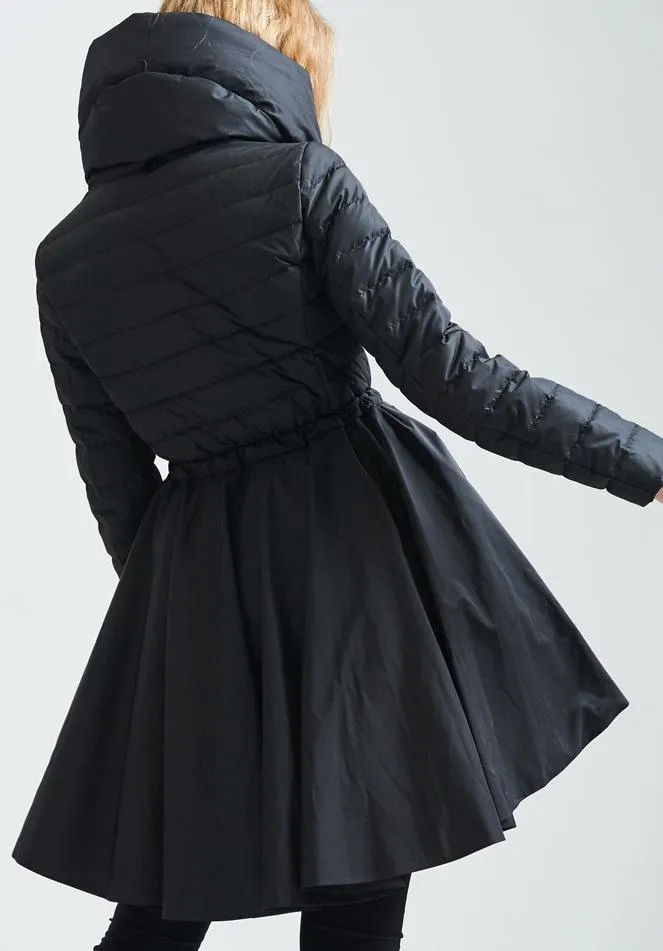 Down Coat with Skirt, Black