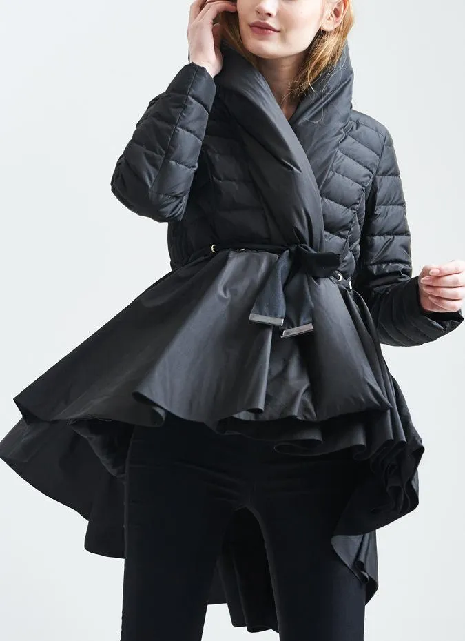 Down Coat with Skirt, Black