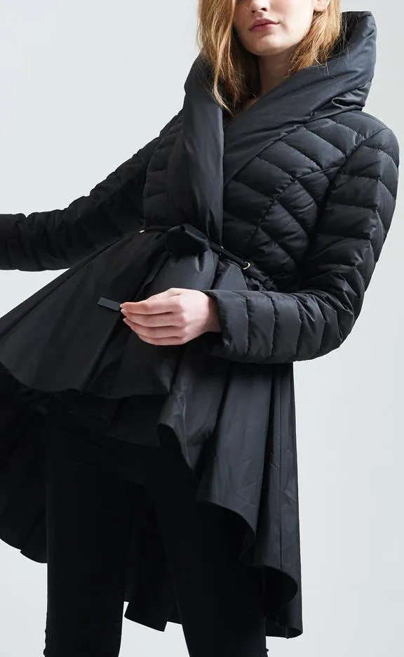 Down Coat with Skirt, Black