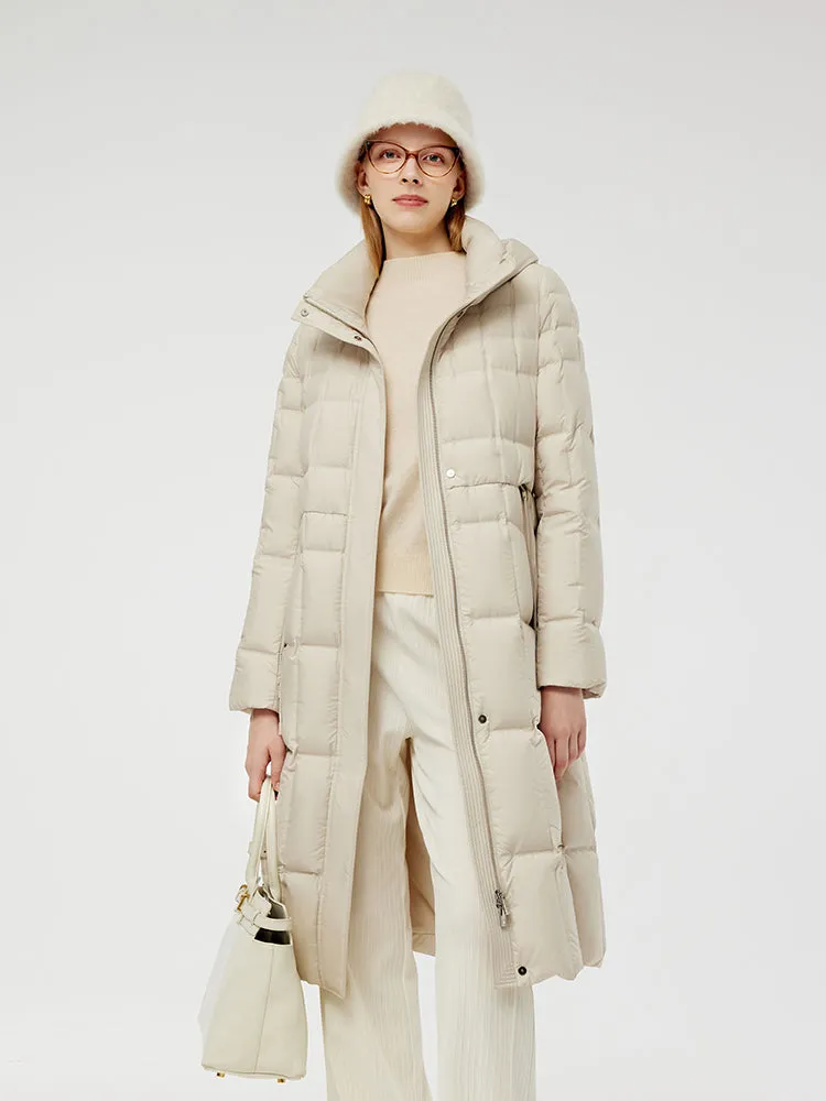 Drawstring Hooded Long Goose Down Coat