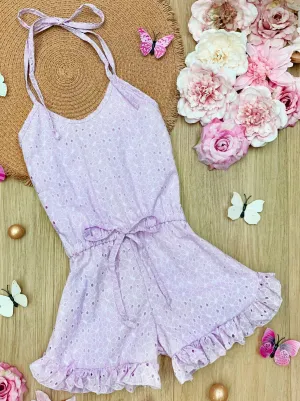 Eyelet Angel Drawstring Ruffle Romper