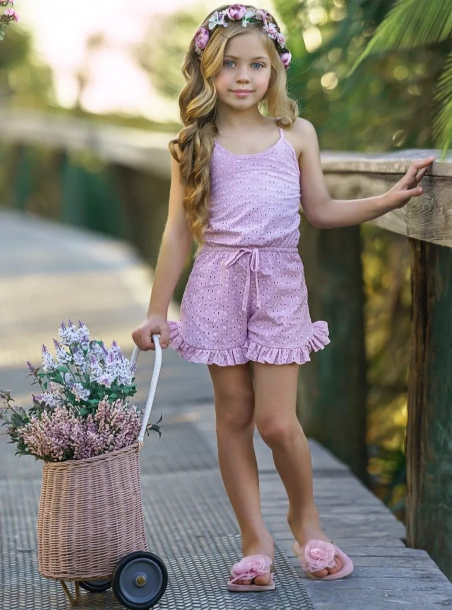 Eyelet Angel Drawstring Ruffle Romper