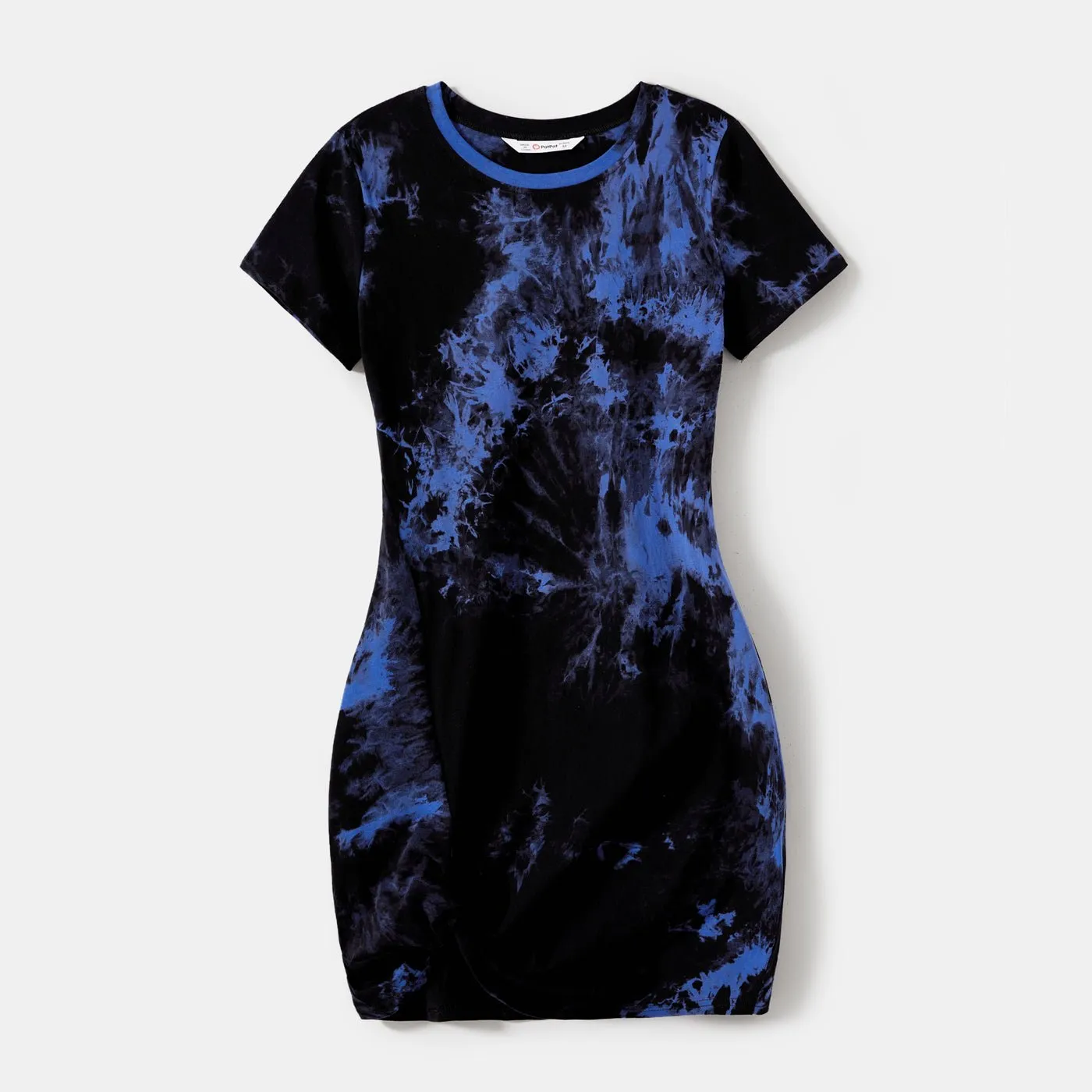 Family Matching 95% Cotton Short-sleeve Tie Dye Twist Knot Bodycon Dresses and T-shirts Sets