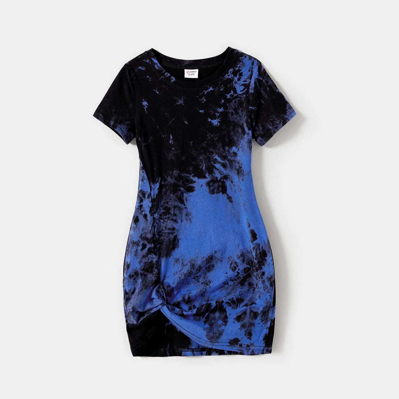 Family Matching 95% Cotton Short-sleeve Tie Dye Twist Knot Bodycon Dresses and T-shirts Sets