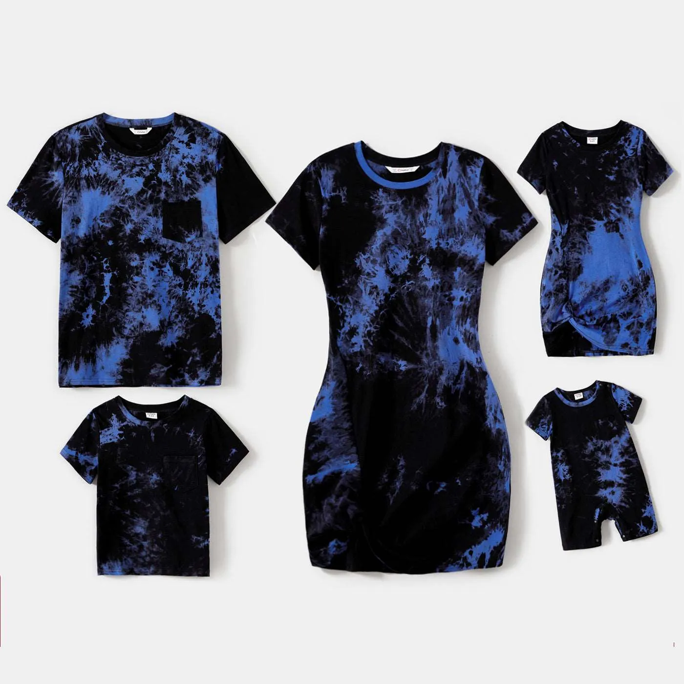 Family Matching 95% Cotton Short-sleeve Tie Dye Twist Knot Bodycon Dresses and T-shirts Sets