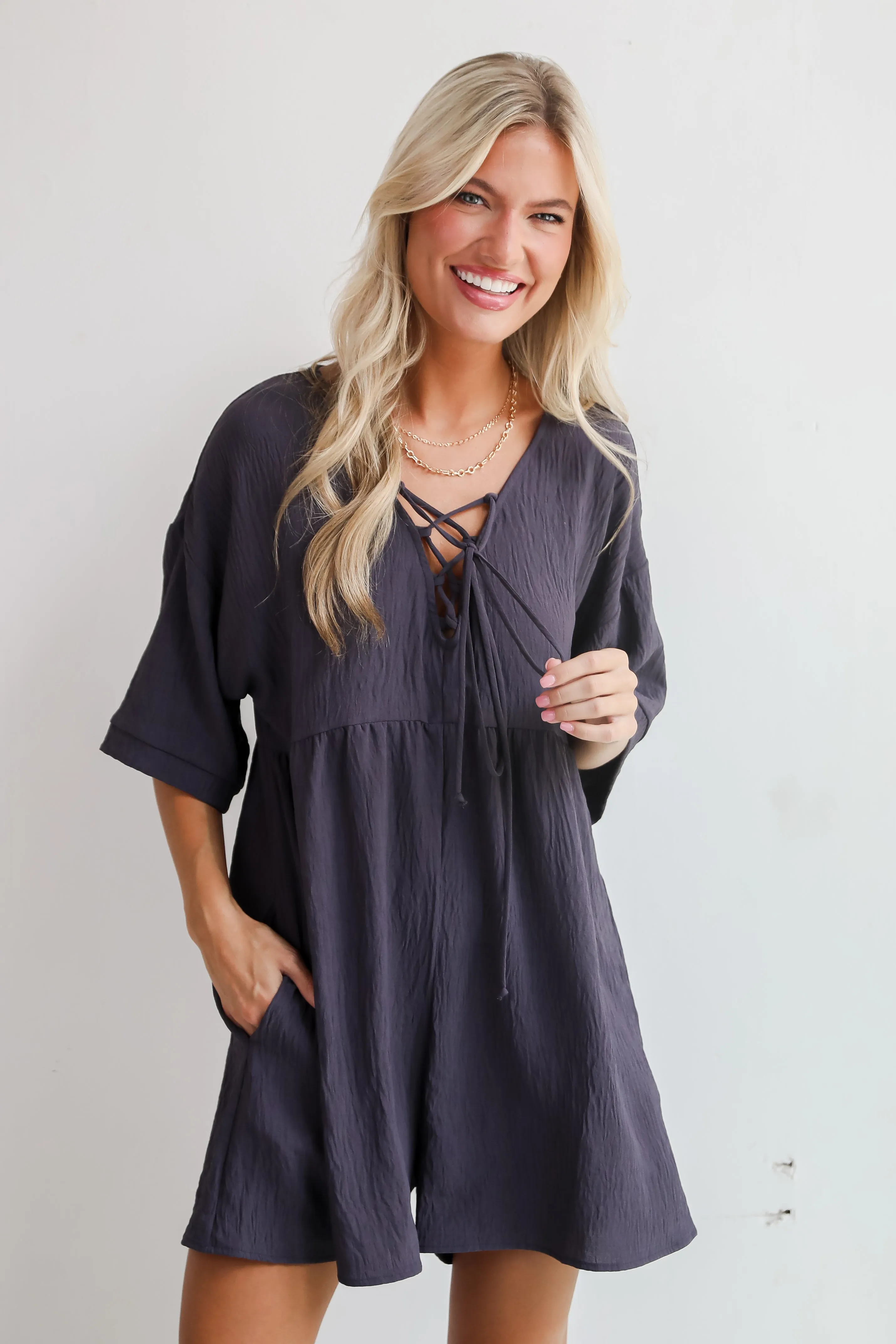 FINAL SALE - Remarkable Grace Charcoal Romper