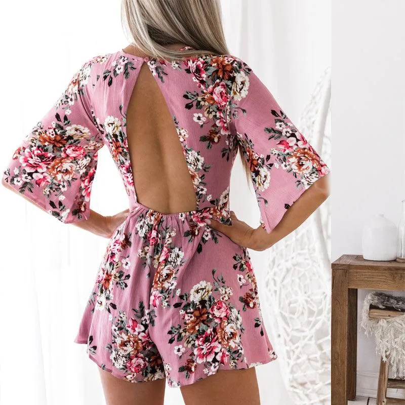 FLORAL FLARE SLEEVE ROMPER