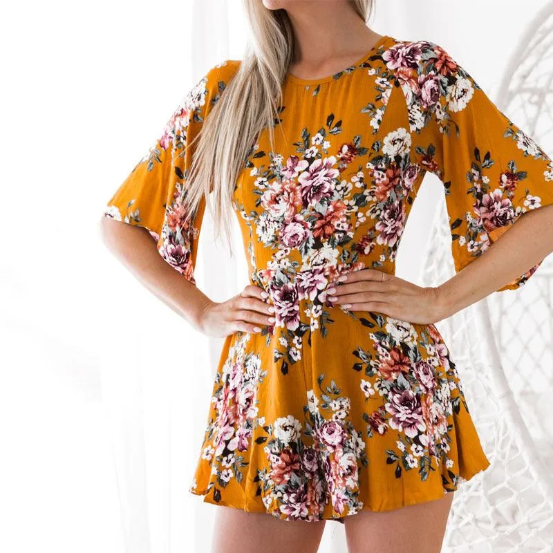 FLORAL FLARE SLEEVE ROMPER